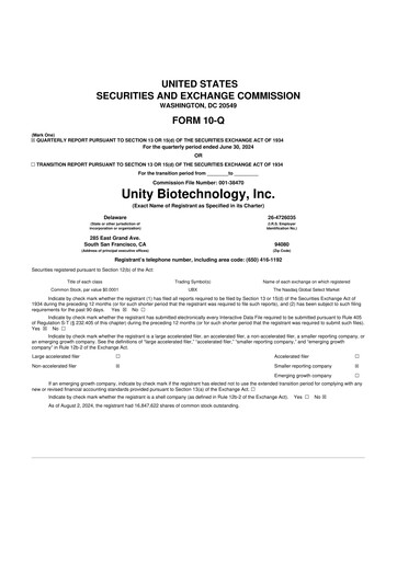 Vorschaubild Unity Biotechnology
 10-Q Quartalsbericht 2024 