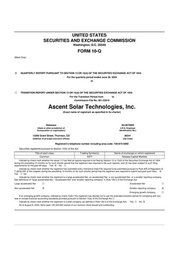 Thumbnail Ascent Solar Technologies 10-Q Quarterly Report FY 