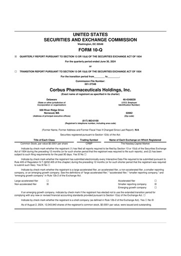 Vorschaubild Corbus Pharmaceuticals
 10-Q Quartalsbericht 2024 