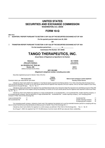Thumbnail Tango Therapeutics 10-Q Quarterly Report FY 