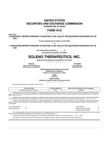 Miniature Soleno Therapeutics 10-Q Rapport trimestriel 2024 