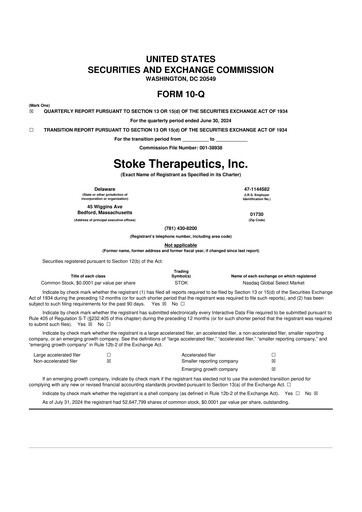 Thumbnail Stoke Therapeutics 10-Q Quarterly Report FY 