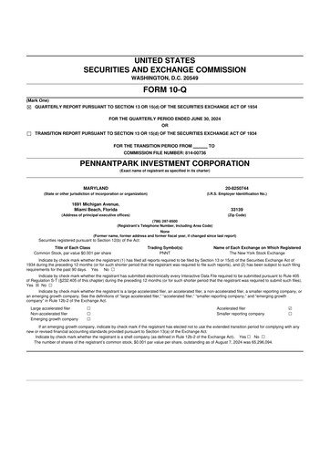 Thumbnail PennantPark Investment 10-Q Quarterly Report FY2024 