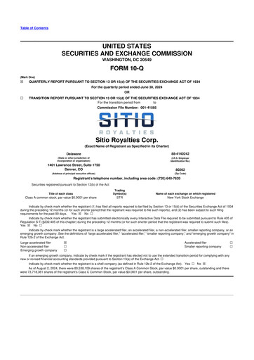 Vorschaubild Sitio Royalties 10-Q Quartalsbericht 2024 