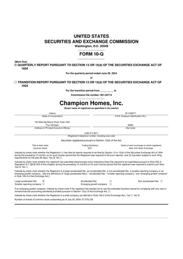 Thumbnail Champion Homes 10-Q Quarterly Report FY2025 