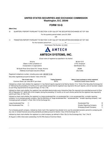 Vorschaubild Amtech Systems 10-Q Quartalsbericht 2024 