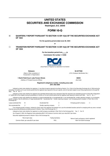 Thumbnail Packaging Corporation of America
 10-Q Quarterly Report FY2024 