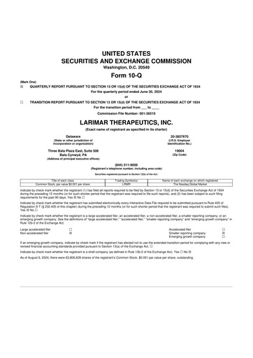 Thumbnail Larimar Therapeutics 10-Q Quarterly Report FY 