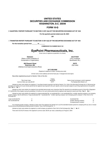 Thumbnail EyePoint Pharmaceuticals
 10-Q Quarterly Report FY 
