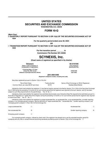 Thumbnail SCYNEXIS 10-Q Quarterly Report FY 