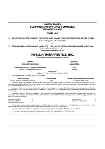 Miniature Intellia Therapeutics 10-Q Rapport trimestriel 2024 