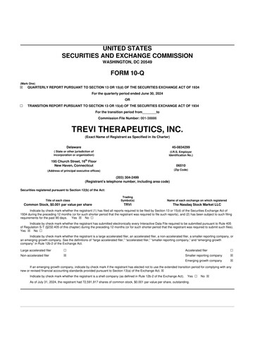 Thumbnail Trevi Therapeutics 10-Q Quarterly Report FY 