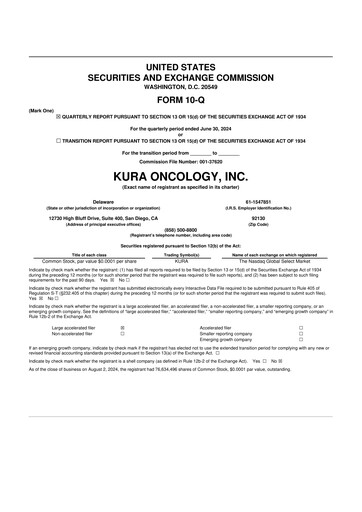 Miniature Kura Oncology
 10-Q Rapport trimestriel 2024 