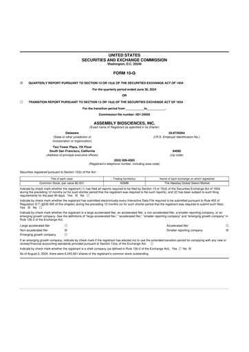 Thumbnail Assembly Biosciences 10-Q Quarterly Report FY2024 
