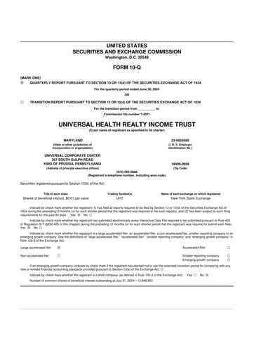 Thumbnail Universal Health Realty Income Trust 10-Q Quarterly Report FY2024 