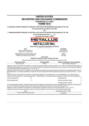 Miniature Metallus 10-Q Rapport trimestriel 2024 