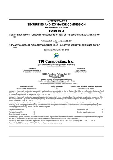 Miniature TPI Composites 10-Q Rapport trimestriel 2024 