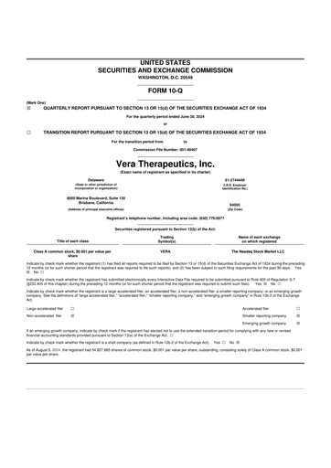 Miniature Vera Therapeutics 10-Q Rapport trimestriel 2024 