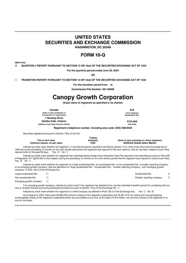 Thumbnail Canopy Growth 10-Q Quarterly Report FY2024 