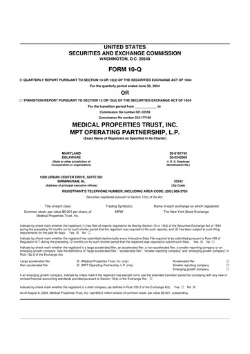 Vorschaubild Medical Properties Trust
 10-Q Quartalsbericht  