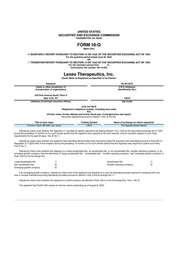 Miniature Lexeo Therapeutics 10-Q Rapport trimestriel  
