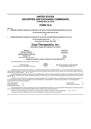 Vorschaubild Coya Therapeutics 10-Q Quartalsbericht 2024 