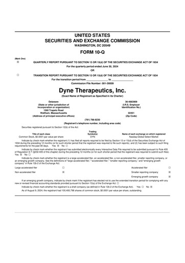 Vorschaubild Dyne Therapeutics 10-Q Quartalsbericht  
