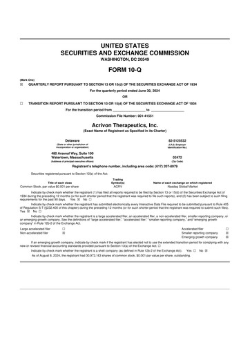 Vorschaubild Acrivon Therapeutics 10-Q Quartalsbericht  