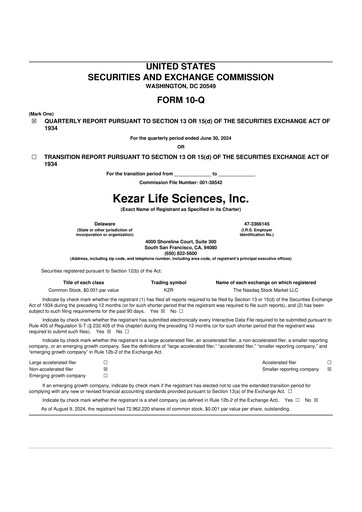 Thumbnail Kezar Life Sciences 10-Q Quarterly Report FY 