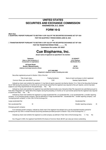 Vorschaubild Cue Biopharma 10-Q Quartalsbericht 2024 