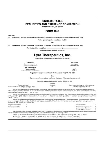 Thumbnail Lyra Therapeutics 10-Q Quarterly Report FY2024 