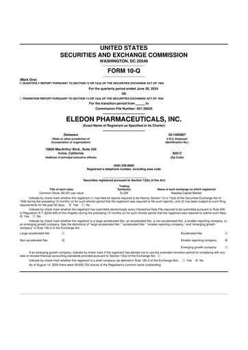 Thumbnail Eledon Pharmaceuticals 10-Q Quarterly Report FY 