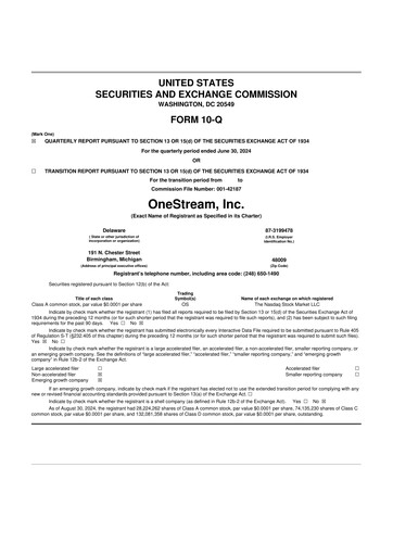 Thumbnail OneStream 10-Q Quarterly Report FY2024 