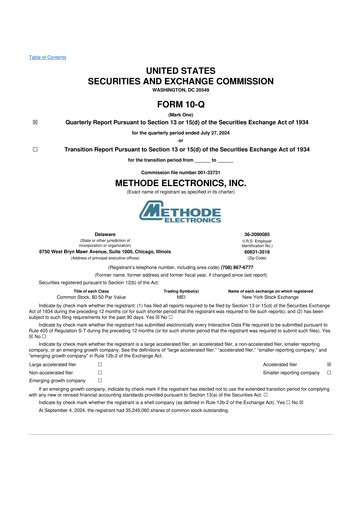 Thumbnail Methode Electronics
 10-Q Quarterly Report FY2025 