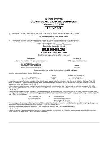 Thumbnail Kohl's
 10-Q Quarterly Report FY2024 