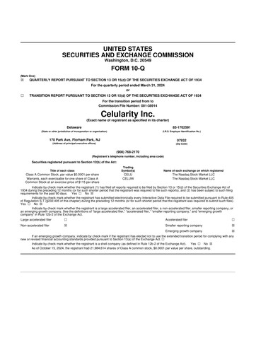 Miniature Celularity 10-Q Rapport trimestriel  