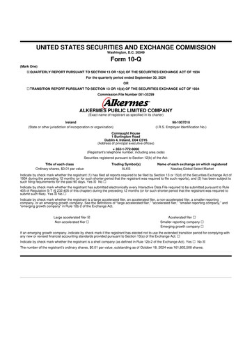 Miniature Alkermes 10-Q Rapport trimestriel 2024 