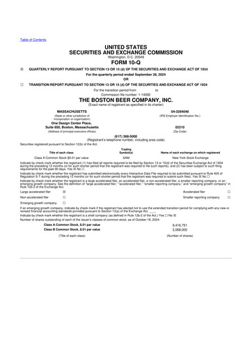 Vorschaubild Boston Beer Company 10-Q Quartalsbericht 2024 