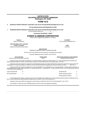 Thumbnail Kaiser Aluminum
 10-Q Quarterly Report FY2024 