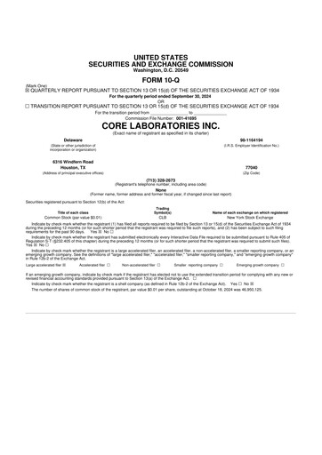 Thumbnail Core Laboratories
 10-Q Quarterly Report FY2024 