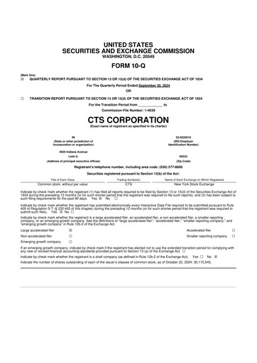Miniature CTS Corporation 10-Q Rapport trimestriel 2024 