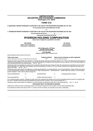 Thumbnail Ryerson 10-Q Quarterly Report FY2024 