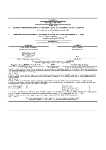 Vorschaubild Garmin 10-Q Quartalsbericht 2024 