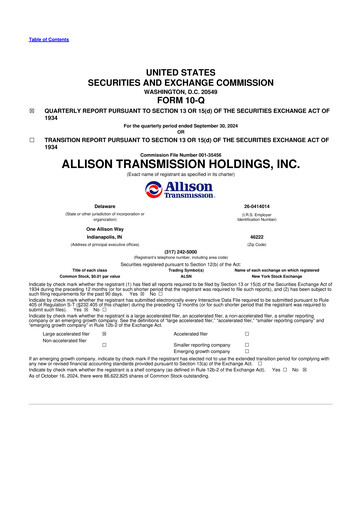 Thumbnail Allison Transmission
 10-Q Quarterly Report FY2024 