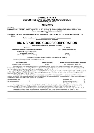 Thumbnail Big 5 Sporting Goods 10-Q Quarterly Report FY2024 