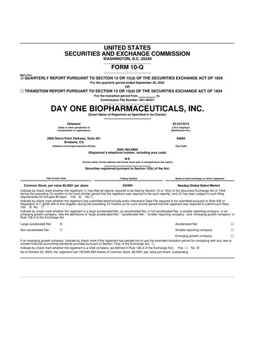 Thumbnail Day One Biopharmaceuticals 10-Q Quarterly Report FY2024 
