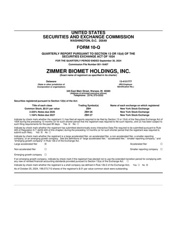 Thumbnail Zimmer Biomet 10-Q Quarterly Report FY2024 