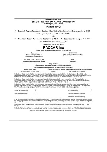 Thumbnail Paccar 10-Q Quarterly Report FY2024 