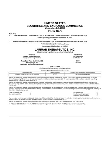 Thumbnail Larimar Therapeutics 10-Q Quarterly Report FY 