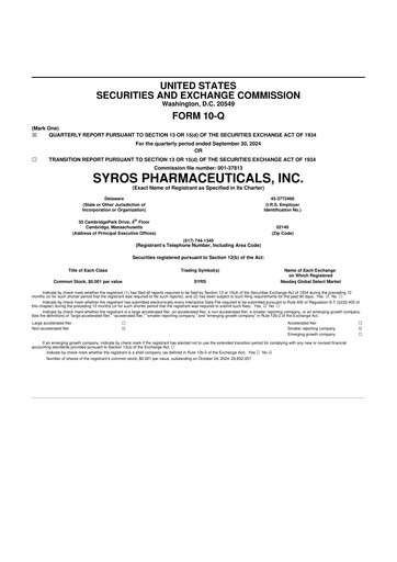 Thumbnail Syros Pharmaceuticals
 10-Q Quarterly Report FY2024 